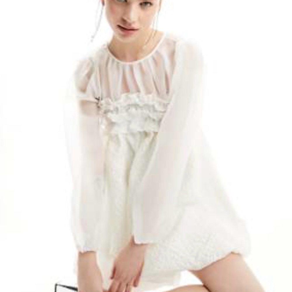 NWT Dream Sister Jane Ivory Ruffle Bodice Long-Sleeve Dress